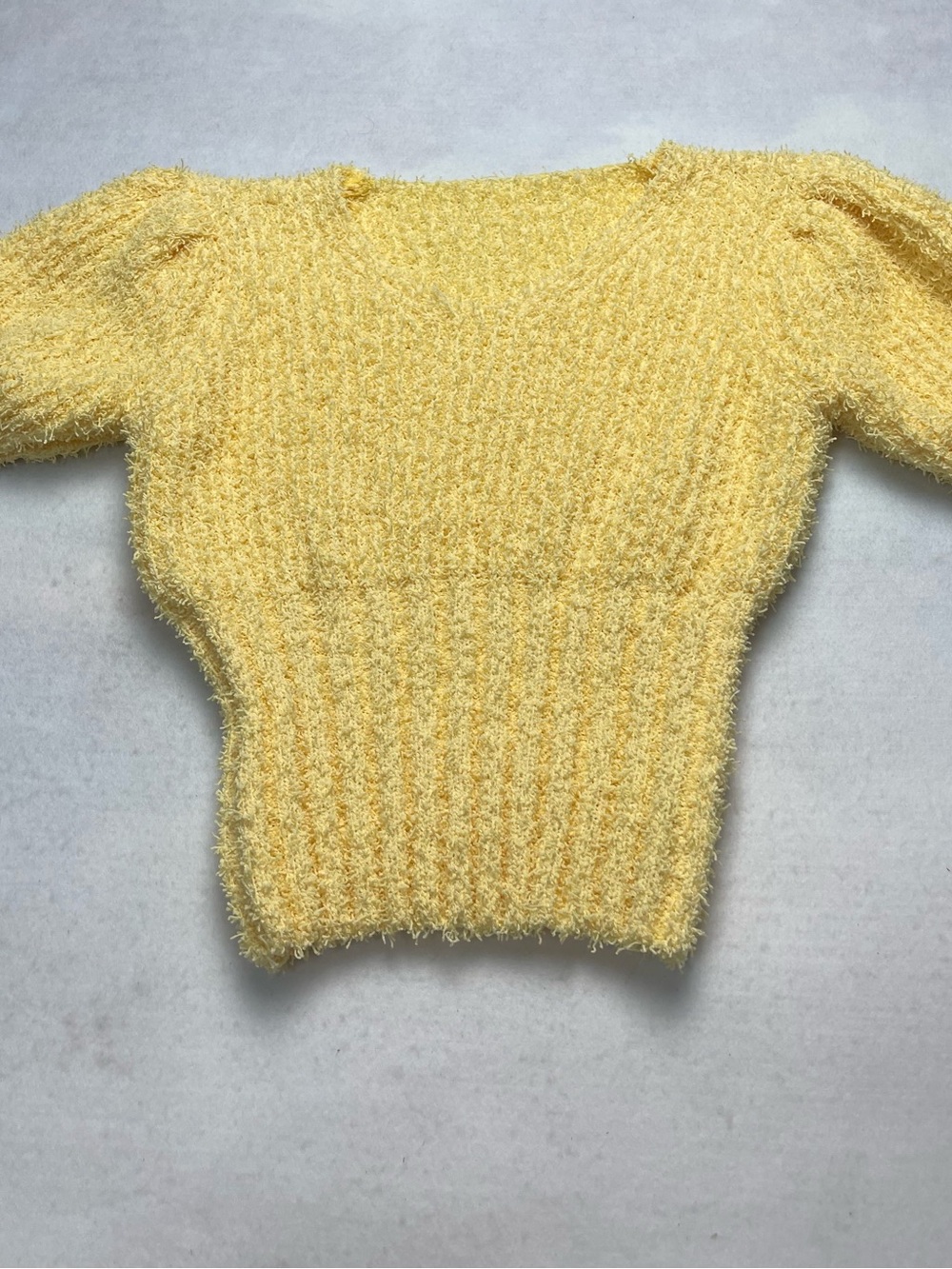 Chicwish Sunny Yellow Textured V-Neck Short Sleeve Sweater - Picture 5 of 10